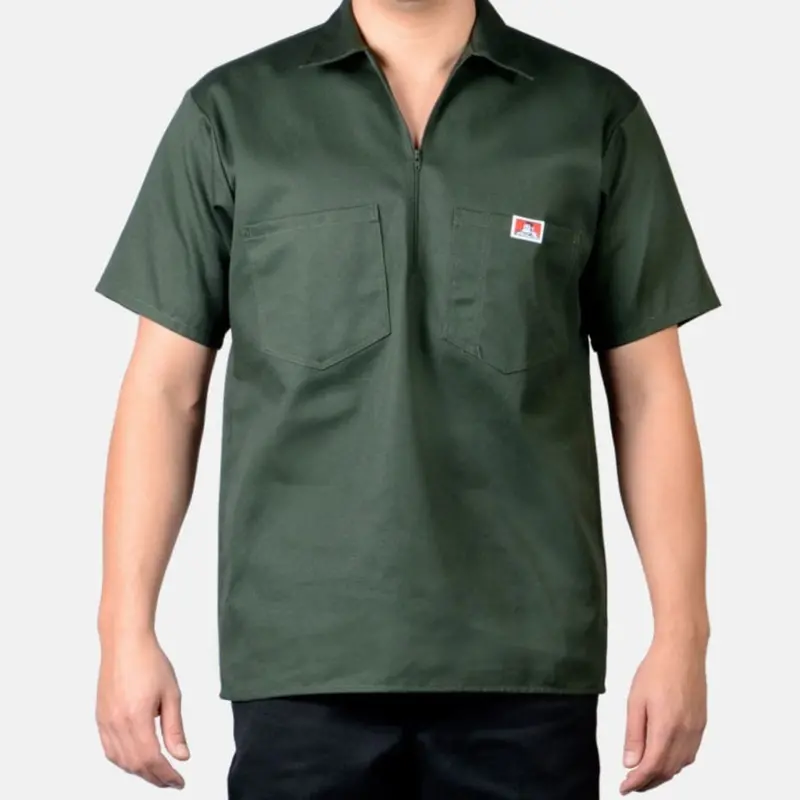 Ben Davis Double-Chest-Pocket Work Shirt – Men'S Short-Sleeve 1/2-Zip Utility Top 1