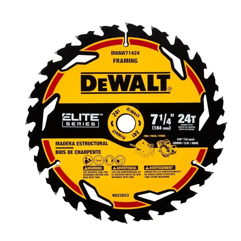 Dewalt 7-1/4" Carbide Circular Saw Blade – 24-Tooth, 5/8" Arbor (Elite Series, 1-Pack) 1