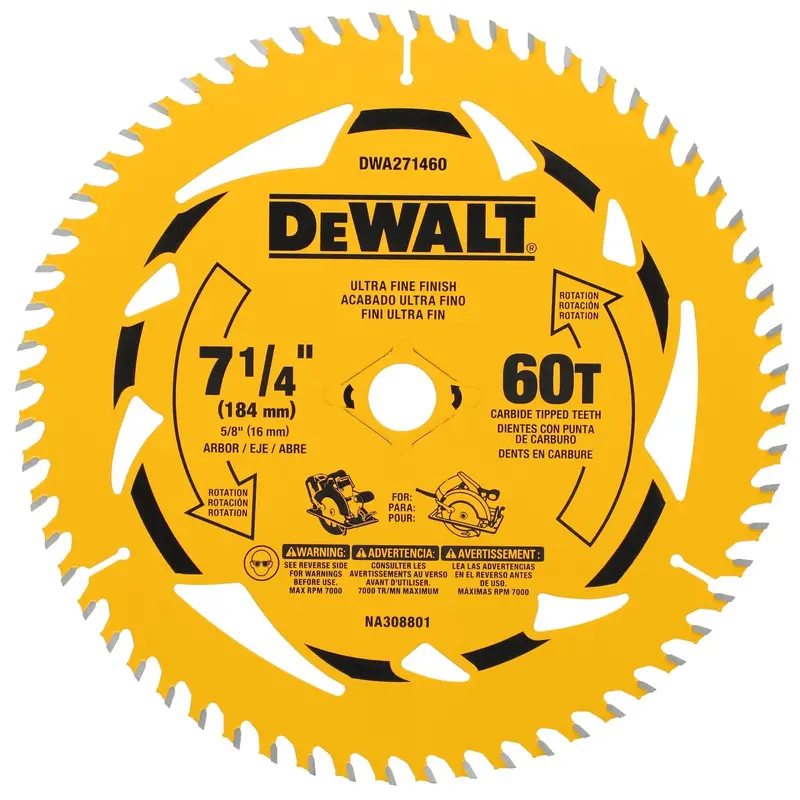 Dewalt 7-1/4-Inch 60-Tooth Carbide-Tipped Circular Saw Blade 1