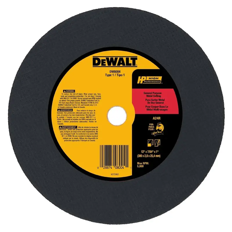 Dewalt Dw8004 12-Inch X 7/64-Inch General-Purpose Metal Chop Saw Wheel 1