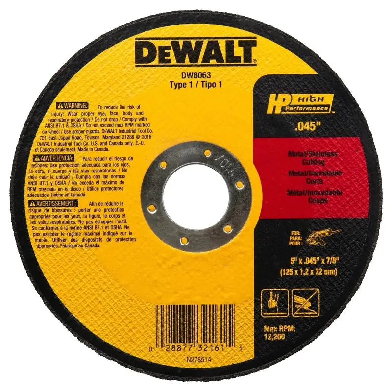 Dewalt Dw8063 Metal & Stainless Steel Cutting Wheel – 5 In X 0.045 In X 7/8 In, A60T Grit 1