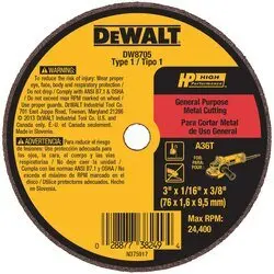 Dewalt Dw8705 3" X 1/16" X 3/8" A36T Grinding Wheel – General Purpose, Type 27 1