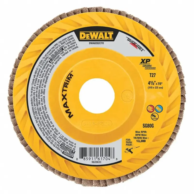 Dewalt Type 27 Ceramic Trim Flap Disc — 4-1/2" × 7/8", 80-Grit 1