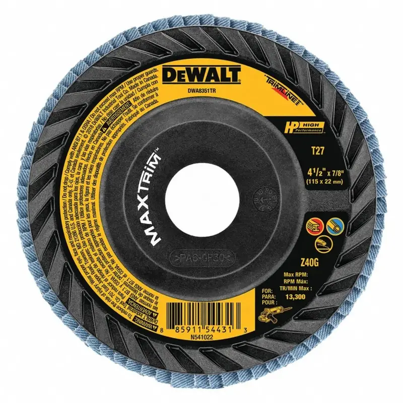 Dewalt Type 27 Flap Disc — 4-1/2" Zirconia-Alumina, 40-Grit 1