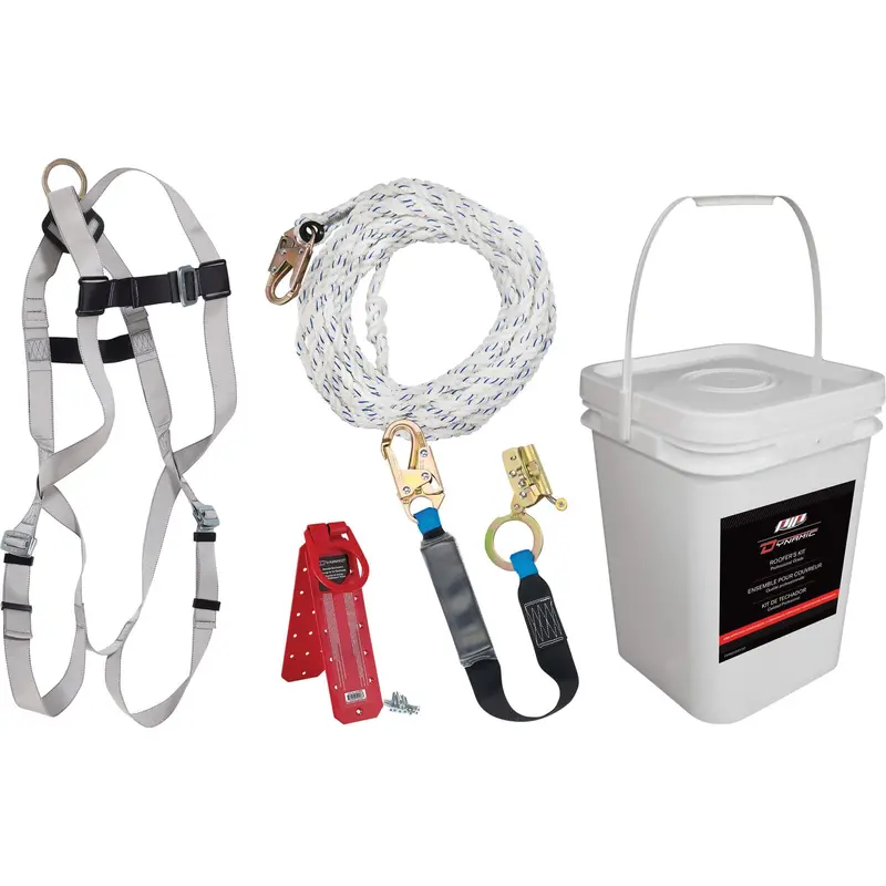Dynamic Safety Fprk099Y50 Roofer’S Fall Protection Kit – 50-Foot Horizontal Lifeline With Square Bucket 1