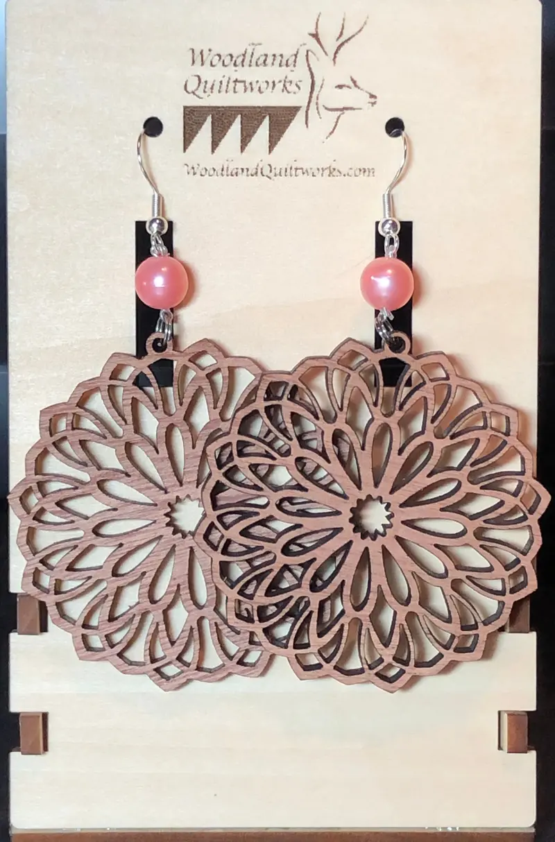 Laser-Cut Mandala Wooden Dangle Earrings – Style 20-10026 1