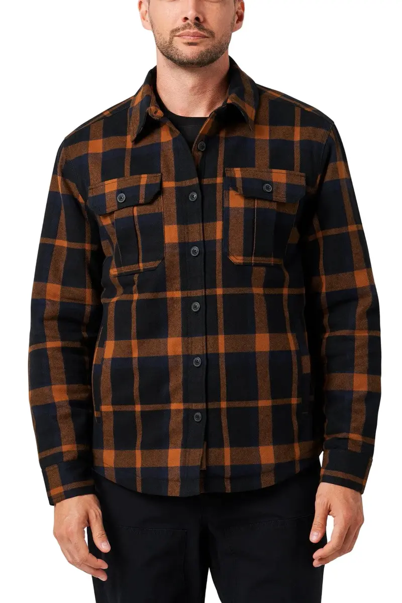 Lucky Brand Yarn-Dyed Flannel Shirt Jacket – Sherpa-Lined Casual Layer For Men 1