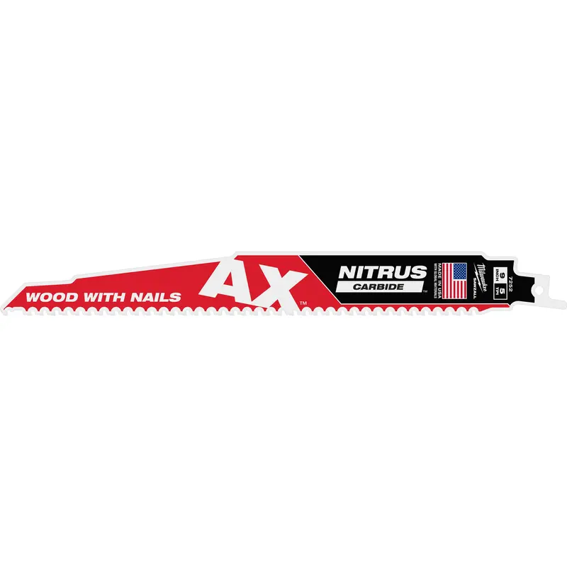 Milwaukee 48-00-7252 9-Inch 5-Tpi Ax Nitrus Carbide Sawzall Blade For Wood With Nails 1