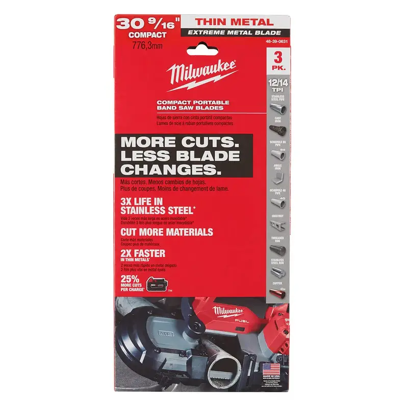 Milwaukee 48-39-0631 30-9/16-Inch Thin-Metal Band Saw Blade — 12/14 Tpi (3-Pack) 1