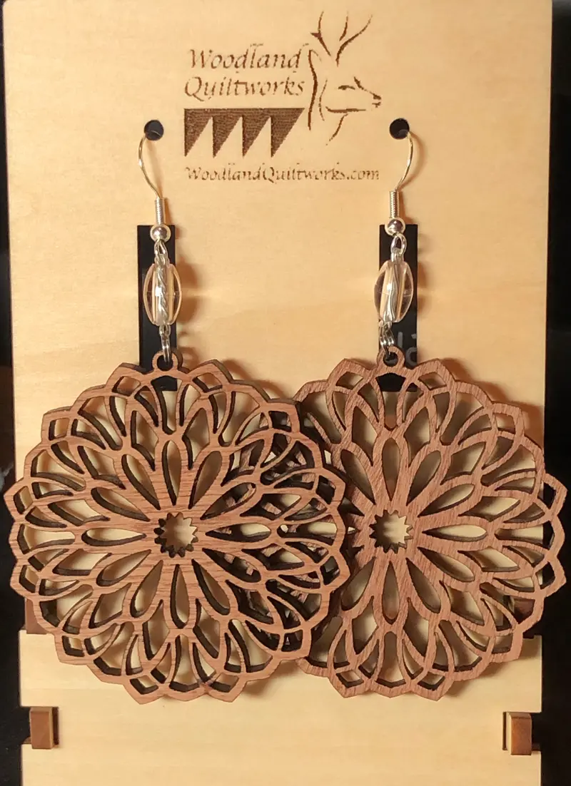 Natural-Finish Mandala Wooden Dangle Earrings – Style 20-10036 1