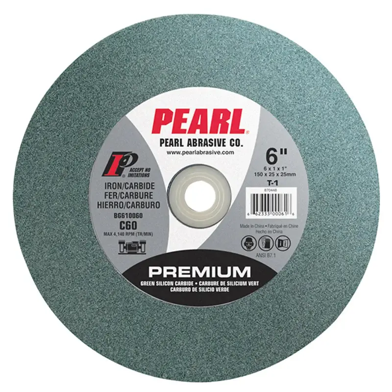 Pearl Bench Wheel – 6" Green Sc Grinding Wheel, 3/4" Thick, 1" Arbor, 60 Grit 1
