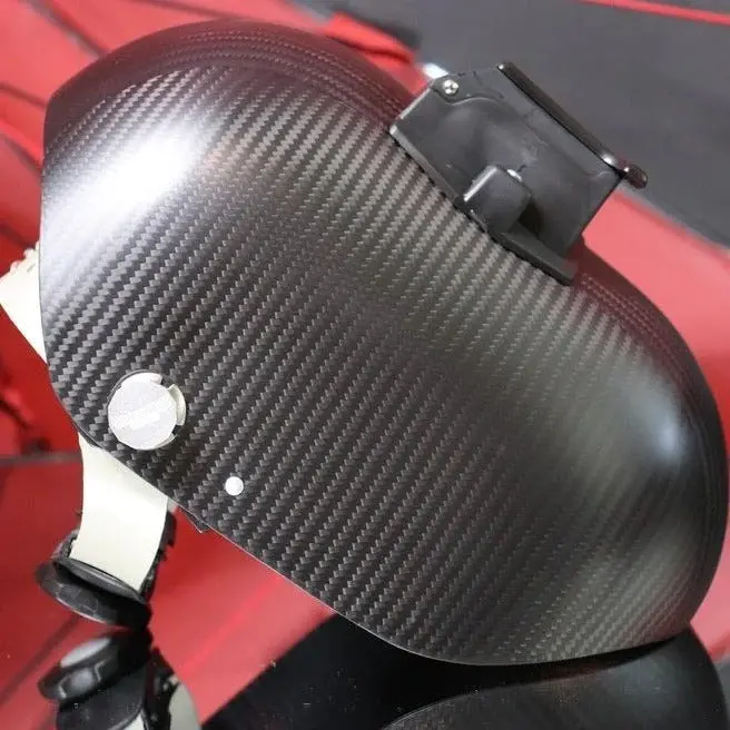 Pipelinerscloud Carbon Fiber Welding Hood – Trimmed-Bottom Design With Flip-Up Lens Box 1