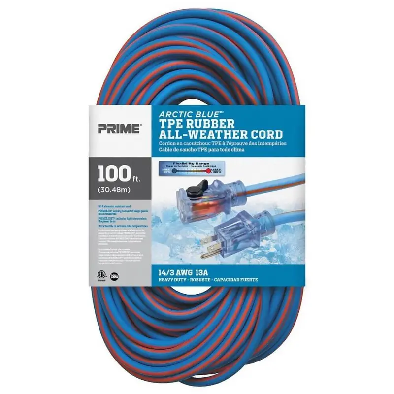 Prime Lt530735 – 100-Foot Heavy-Duty Arctic Blue Tpe All-Weather Extension Cord 1