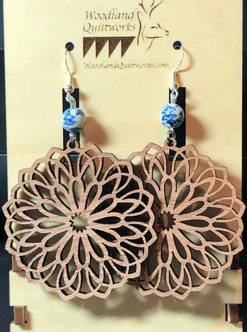 Vintage-Style Mandala Wooden Dangle Earrings – Style 20-10029 1