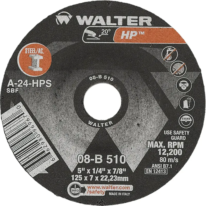 Walter 08B510 5" × 1/4" High-Performance Grinding Wheel 1