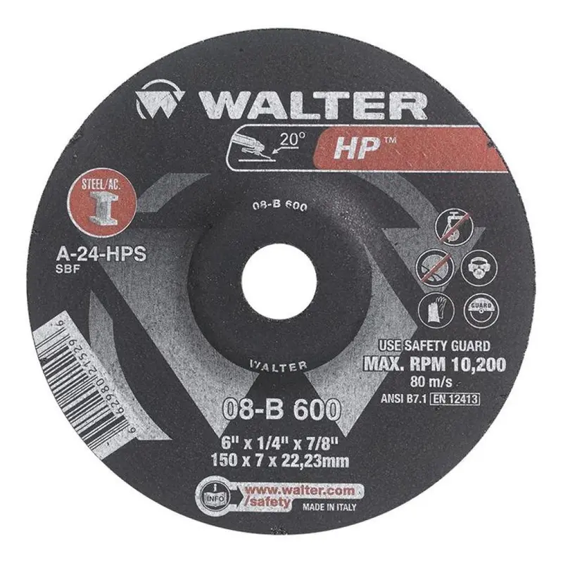 Walter 08B600 6" × 1/4" High-Performance Grinding Wheel 1