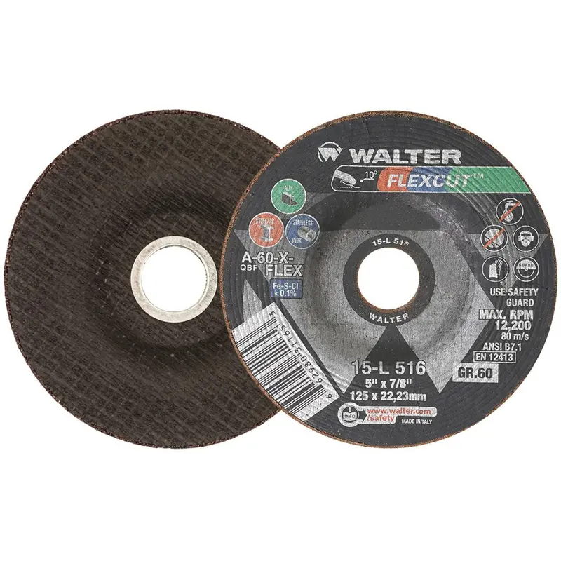 Walter 5-Inch × 7/8-Inch Flexcut Grinding Wheel – 60-Grit Flexible Abrasive Disc (Wal-15L516) 1
