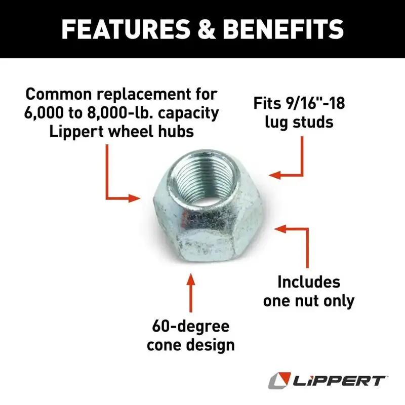 Lippert Components 60-Lug Nut Kit – 9/16"-18 Thread, Heavy-Duty Trailer Application (Model 134581) 1