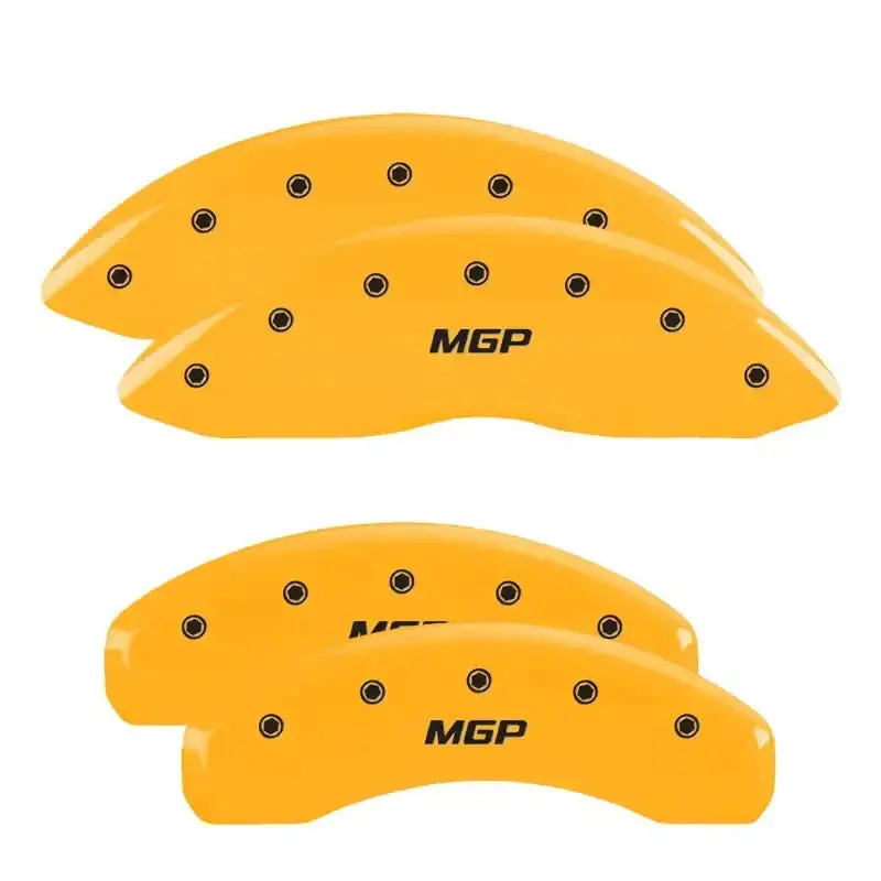 Mgp Engraved Caliper Covers – Cadillac Yellow Cursive Design On Black Chassis 1
